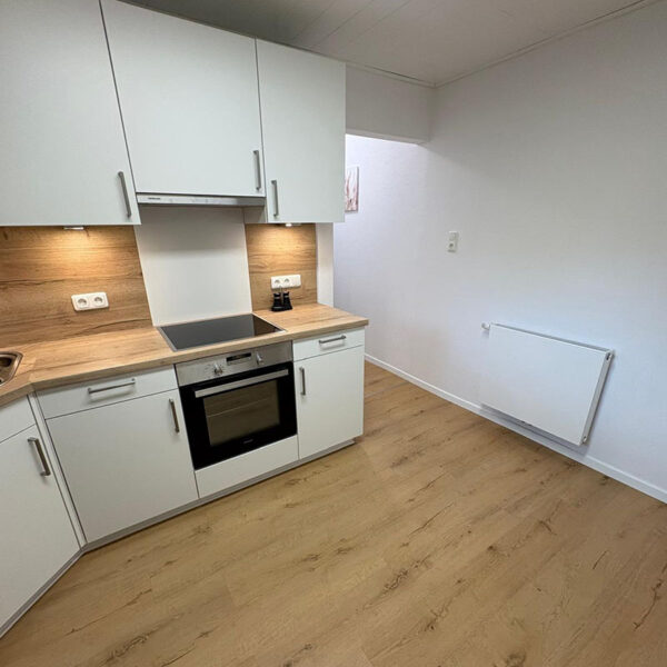 Küche mit Backofen und Kochfeld im Ferienhaus in Helserdeich bei Friedrichskoog